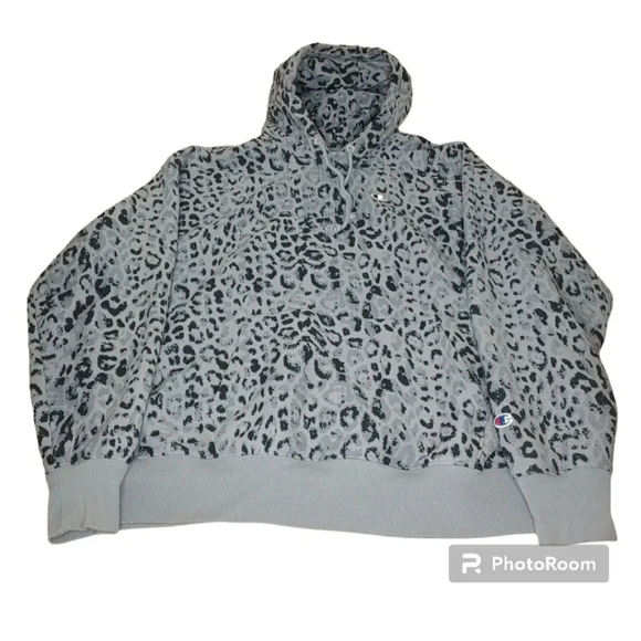 Champion Reverse Weave Hoodie Sweatshirt Adult 3X Animal Print Gray Leopard - Picture 3 of 12